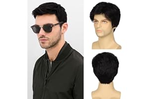 Tereshar Mens Black Wig Short Layered Wavy Synthetic Wigs for Men Male Guy Daily Party Wigs (Natural Black)