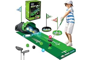 TERRAMUS Kids Toy Golf Club Set with Automatic Ball Returner, Led Light Up Night Golf Balls, Golf Putting Mat, 3-5 Toddler Mini Golf Games, Indoor Outdoor Sport Toys Gifts for Boys Girls Aged 3 4 5 6