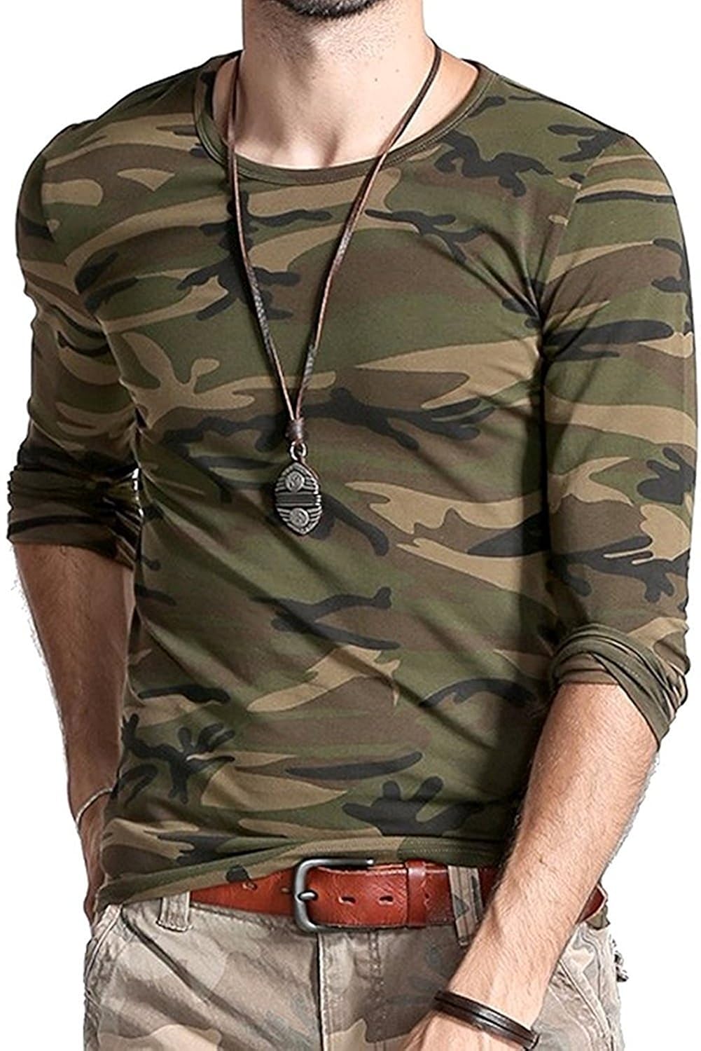 lionroar men's army round neck full sleeve camouflage t- shirt