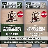 Dr. Squatch Invisible Glide Natural Men’s Deodorant – Smooth Glide, No Stains – Aluminum Free Deodorant Men – Safe for Sensitive Skin – Pine Tar + Birchwood Breeze, 2.65oz (2-Pack)