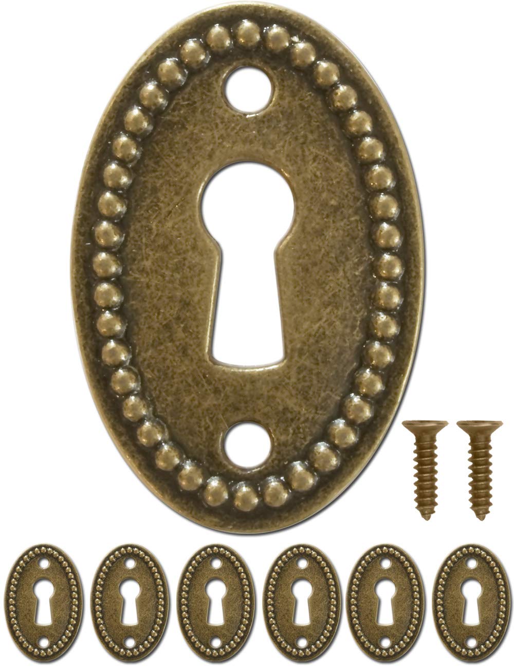 FUXXER 6 x Antique Key Signs, Lock Rosettes in Vintage Brass Design, 37 x 24 mm
