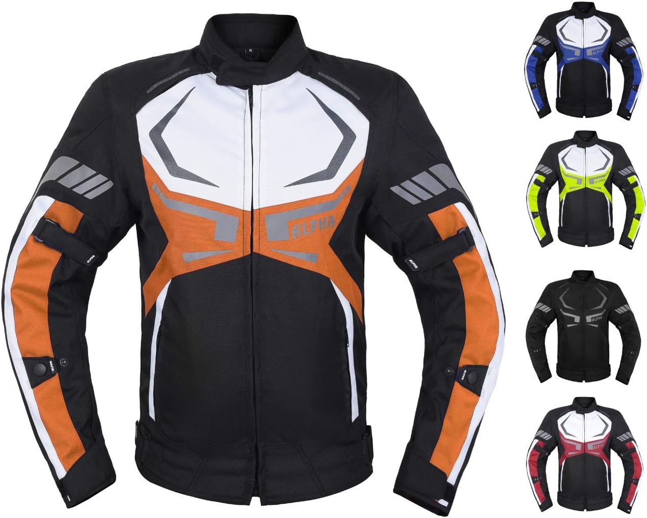 MOTORCYCLE JACKET MENS CE ARMORED BIKERS RIDING RACING WATERPROOF ALL SEASON JACKET (ORANGE, 2X-LARGE)