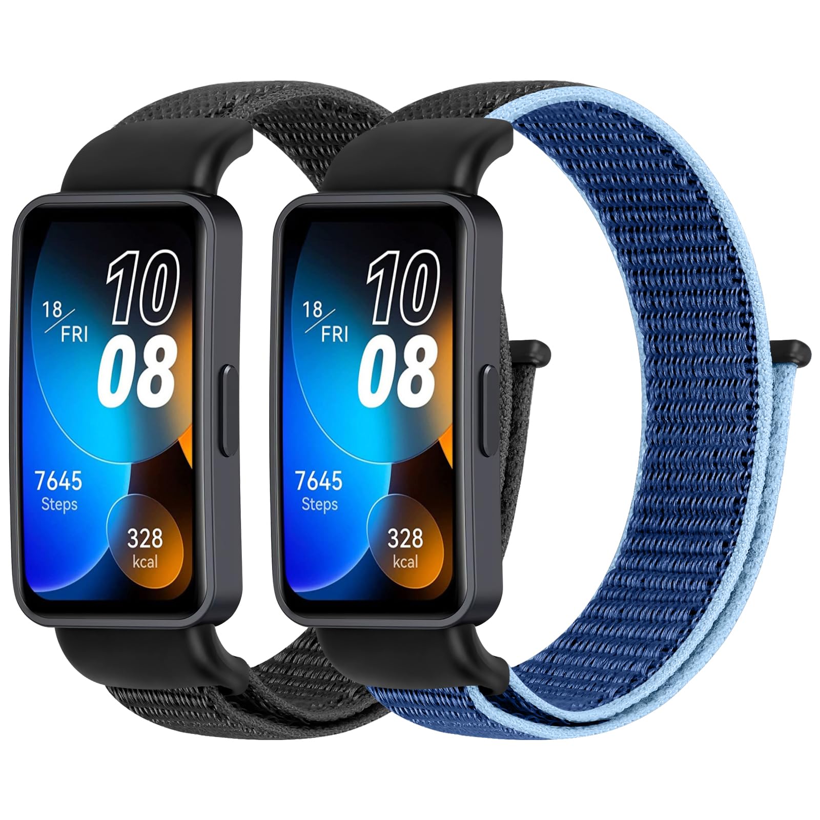 Tiptops Nylon Strap Compatible for Huawei Band 10/Huawei Band 9/Huawei Band 8 Women Men, 2 Pack Breathable Nylon Wristband Sport Solo Loop Replacement Straps for Huawei Band 8/9/10 (NFC)