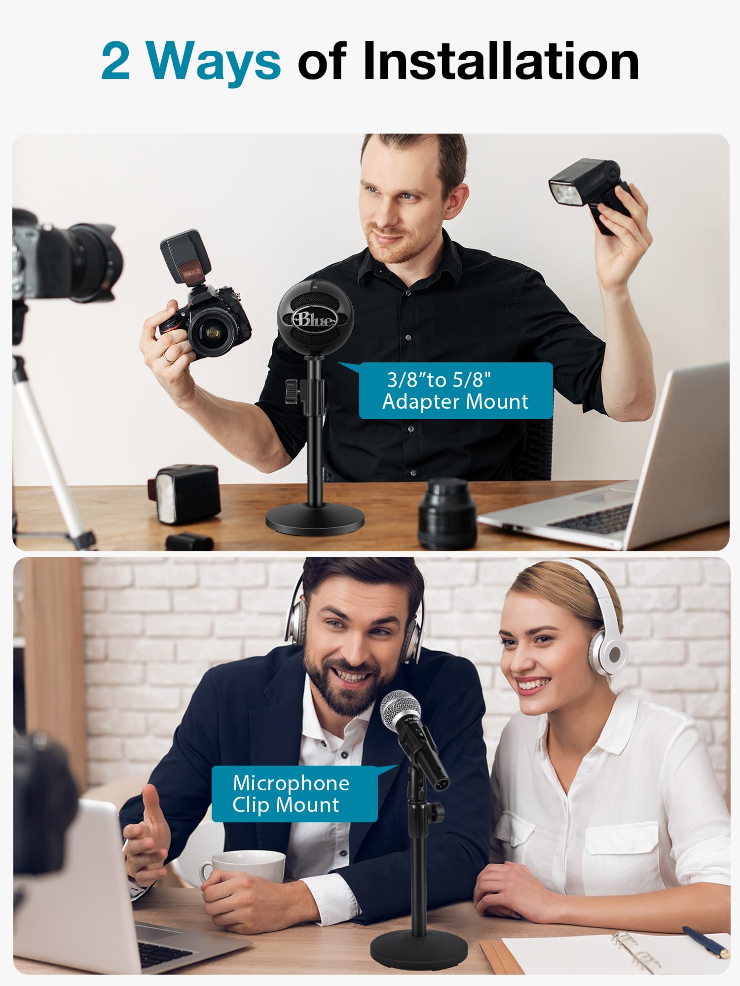 InnoGear Desktop Microphone Stand, Upgraded Adjustable Table Mic Stand with Mic Clip and 5/8