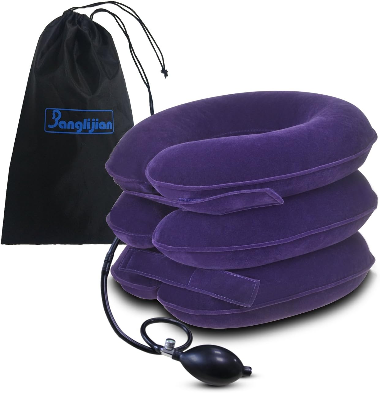 Banglijian Cervical Neck Traction Collar Device Inflatable Pillow Effective and Instant Relief for Chronic Neck and Shoulder Pain with Adjustable Size (Purple)