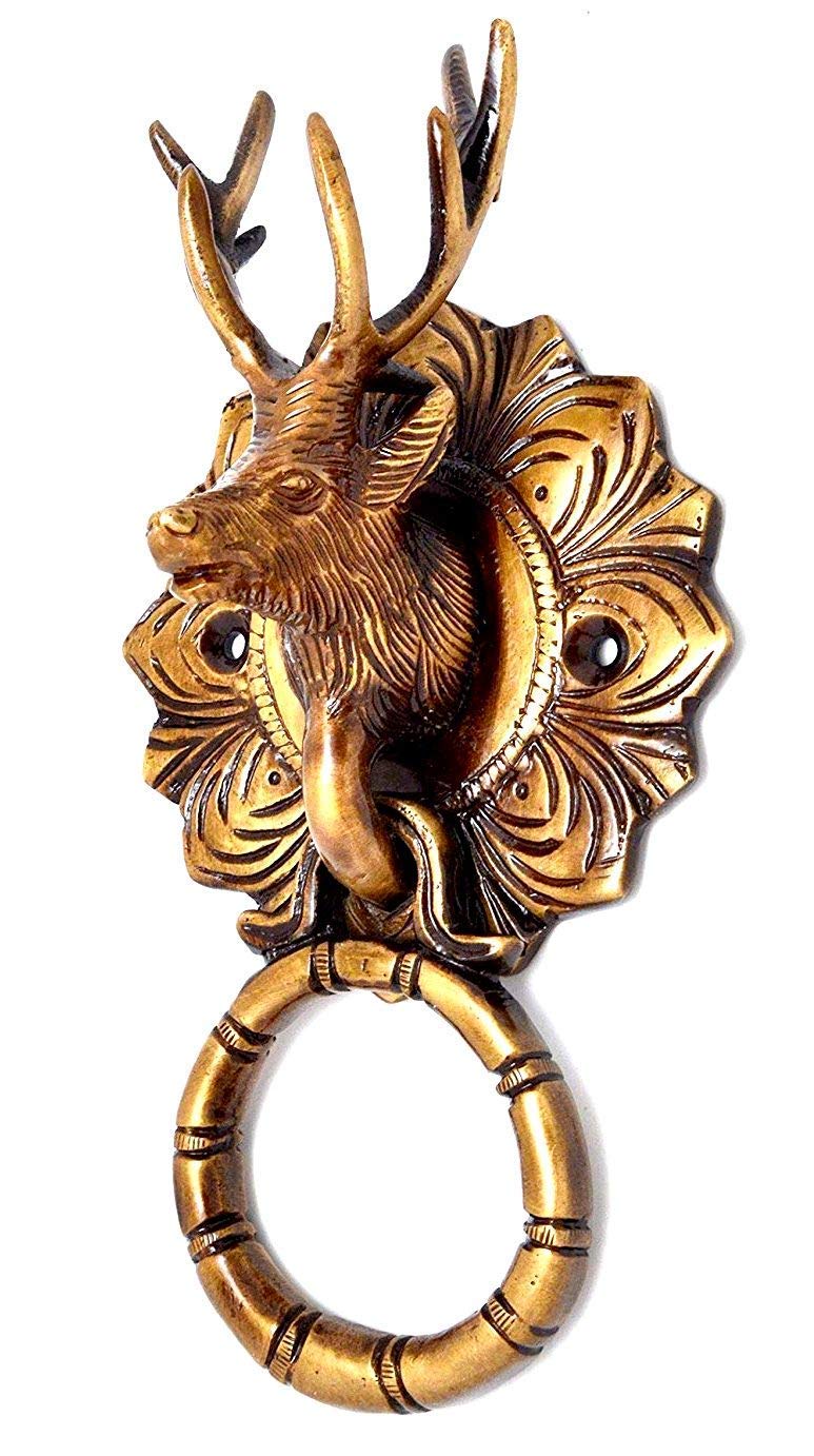 eSplanade Reindeer Face Brass Door Knocker, Yellow, 3.5 x 2.5 x 6.5-Inch