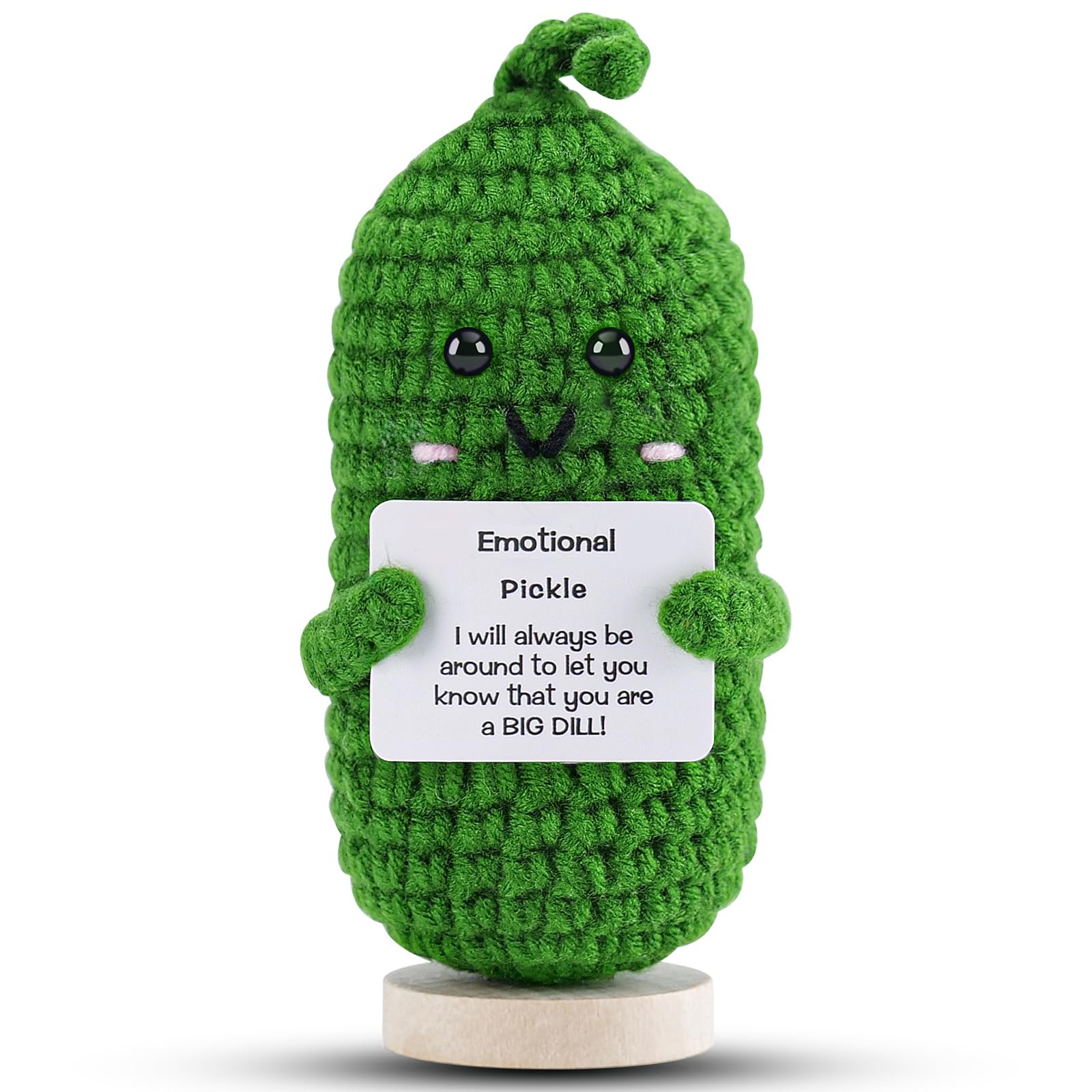 Hoedia Crochet Pickle Dolls Friend Birthday Valentines Gifts for Her Women Wife Girlfriend Sister from Husband Men, Cute Funny Gifts for Coworkers Student Teacher Roommates (Pickle with Base)