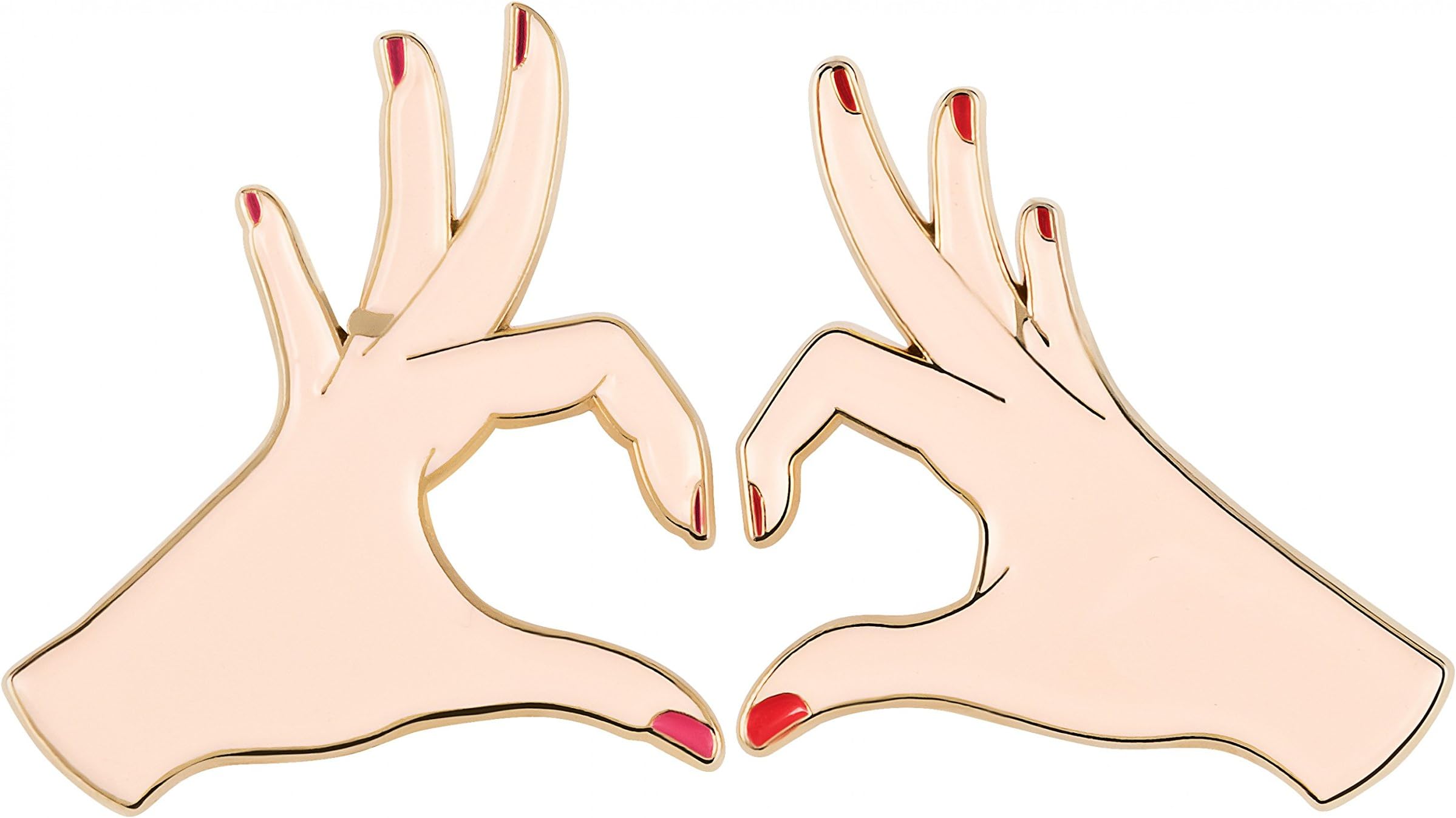 likalla friendship/best friends/love pin set"besties", gold plated, heart shaped hands with gold rings and hot pink and red nailpolish (soft enamel)