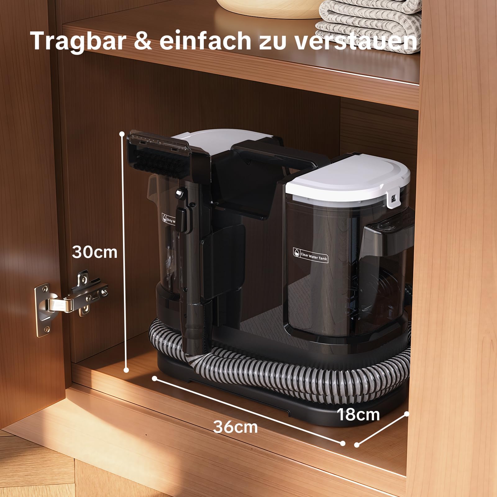 Lubluelu Nasssauger Polsterreiniger Gerät 18 kPa, 1400 W, Teppichreiniger Waschsauger mit 10 Sek. Schnellheizung auf 35–60 °C und Selbstreinigung, tragbarer Teppichreiniger für Teppiche, Auto & Sofas 9