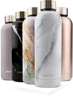 MAMEIDO Trinkflasche Edelstahl - Marmor Weiss - 750ml, 0,75l Thermosflasche - auslaufsicher, BPA frei - schlanke isolierte Wasserflasche, leichte doppelwandige Isolierflasche