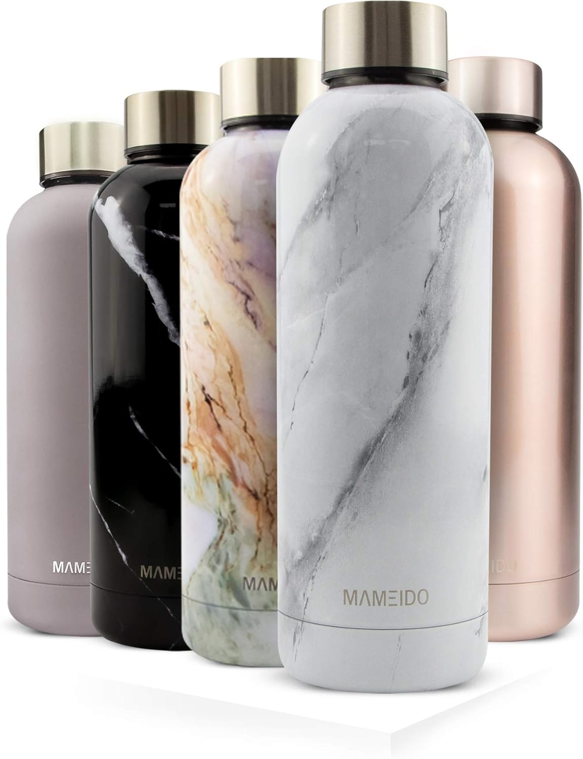 MAMEIDO Trinkflasche Edelstahl - Marmor Weiss - 750ml, 0,75l Thermosflasche - auslaufsicher, BPA frei - schlanke isolierte Wasserflasche, leichte doppelwandige Isolierflasche