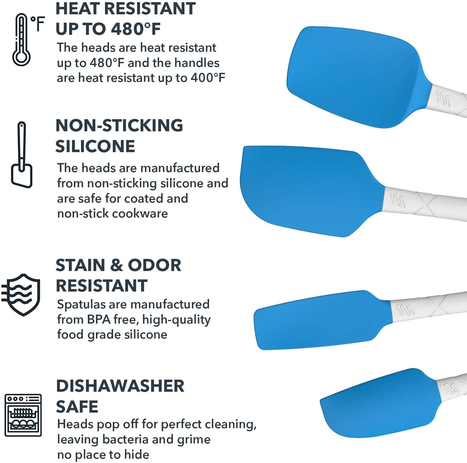 M KITCHEN WORLD Heat Resistant Silicone Spatulas Set - Rubber Spatula Kitchen Utensils Non-Stick for Cooking, Baking and Mixing - Ergonomic, Dishwasher Safe Bakeware Set of 4, Orange: Home & Kitchen