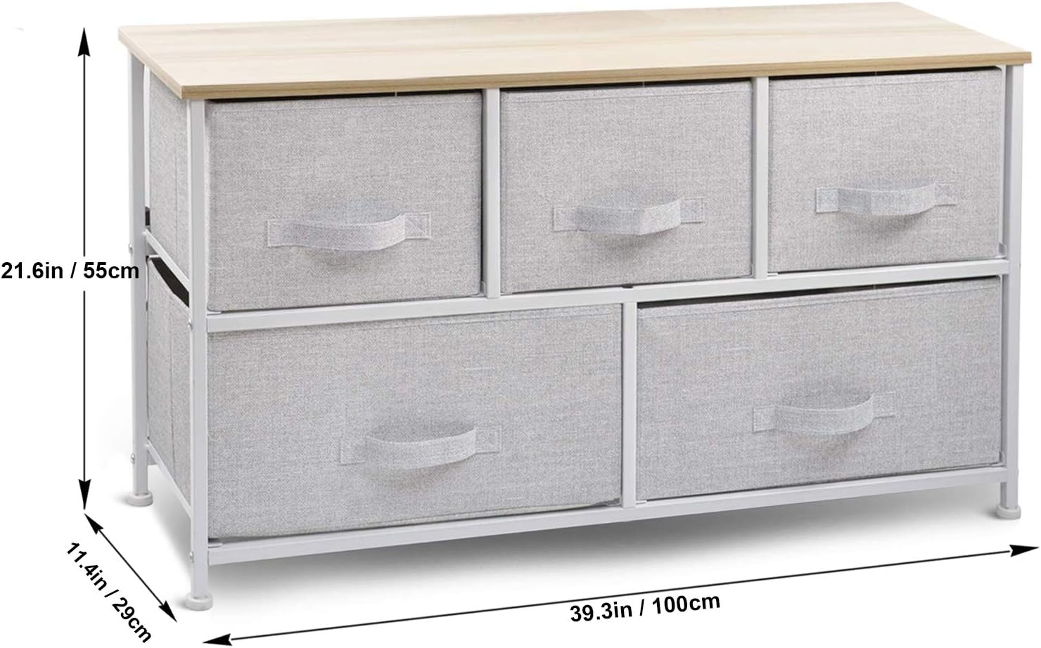 Wide Drawer Dresser Storage Organizer - CERBIOR 5-Drawer Closet Shelves, Sturdy Steel Frame Wood Top with Easy Pull Fabric Bins for Clothing, Blankets- Grey: Home Improvement