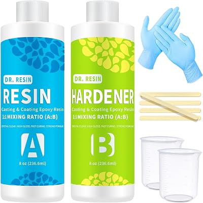 DR. RESIN 16oz Crystal Clear Epoxy Resin Kit for Crafts, Casting, Tabletop,