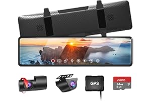 KQQ Mirror Dual Dash Cam, 12” Detached Rear View Mirror Camera for Cars and Trucks 360° 2.5K Dash Cam Front and Rear with GPS, Superior Night Vision, Parking Assist ，G-Sensor(Free 64GB Card)