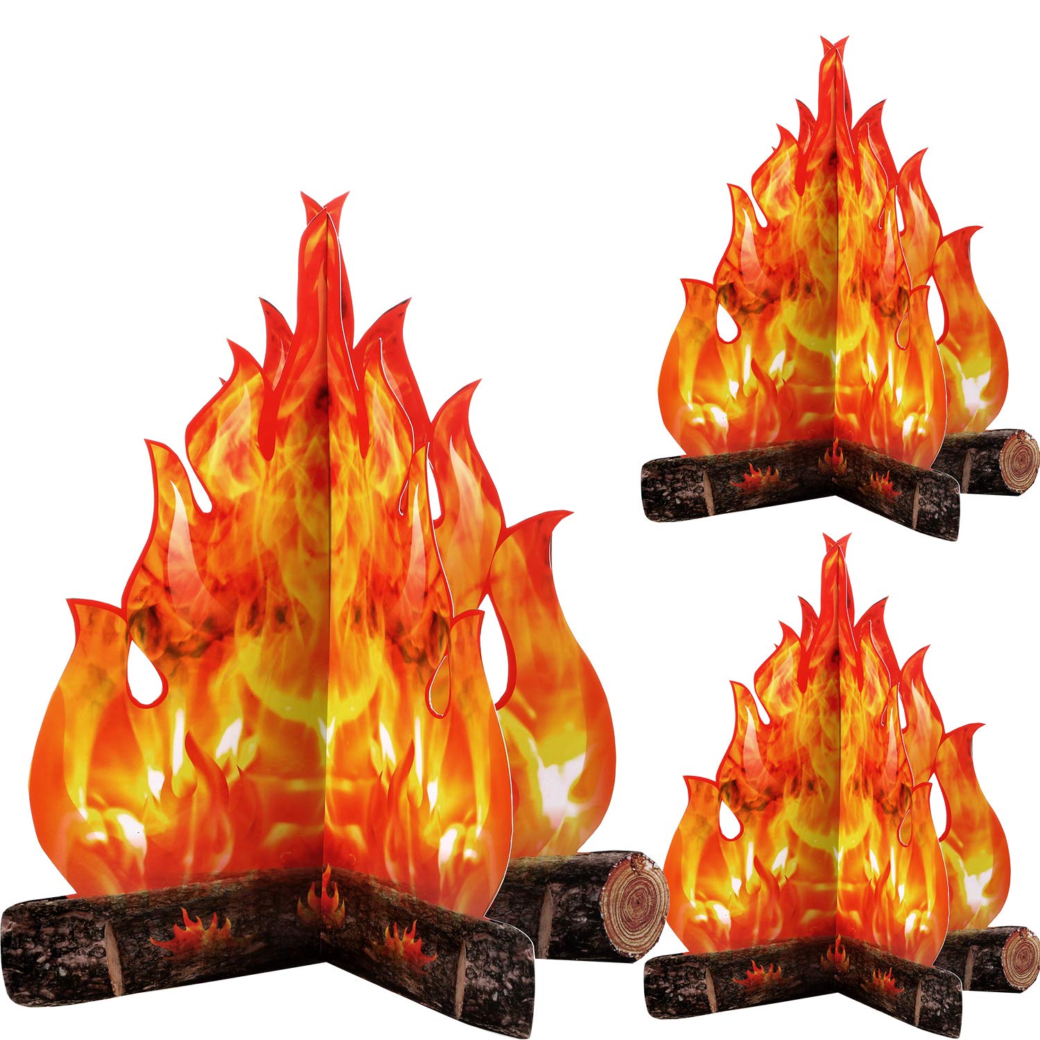 3D Decorative Cardboard Campfire Centerpiece Artificial Fire Fake Flame Paper Party Decorative Flame Torch (Gold Orange, 3 Set)