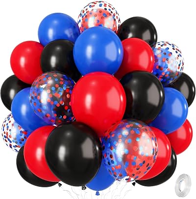 Isndare Red Blue Black Balloons 12 Inch Confetti Set 35 pcs Helium/Air