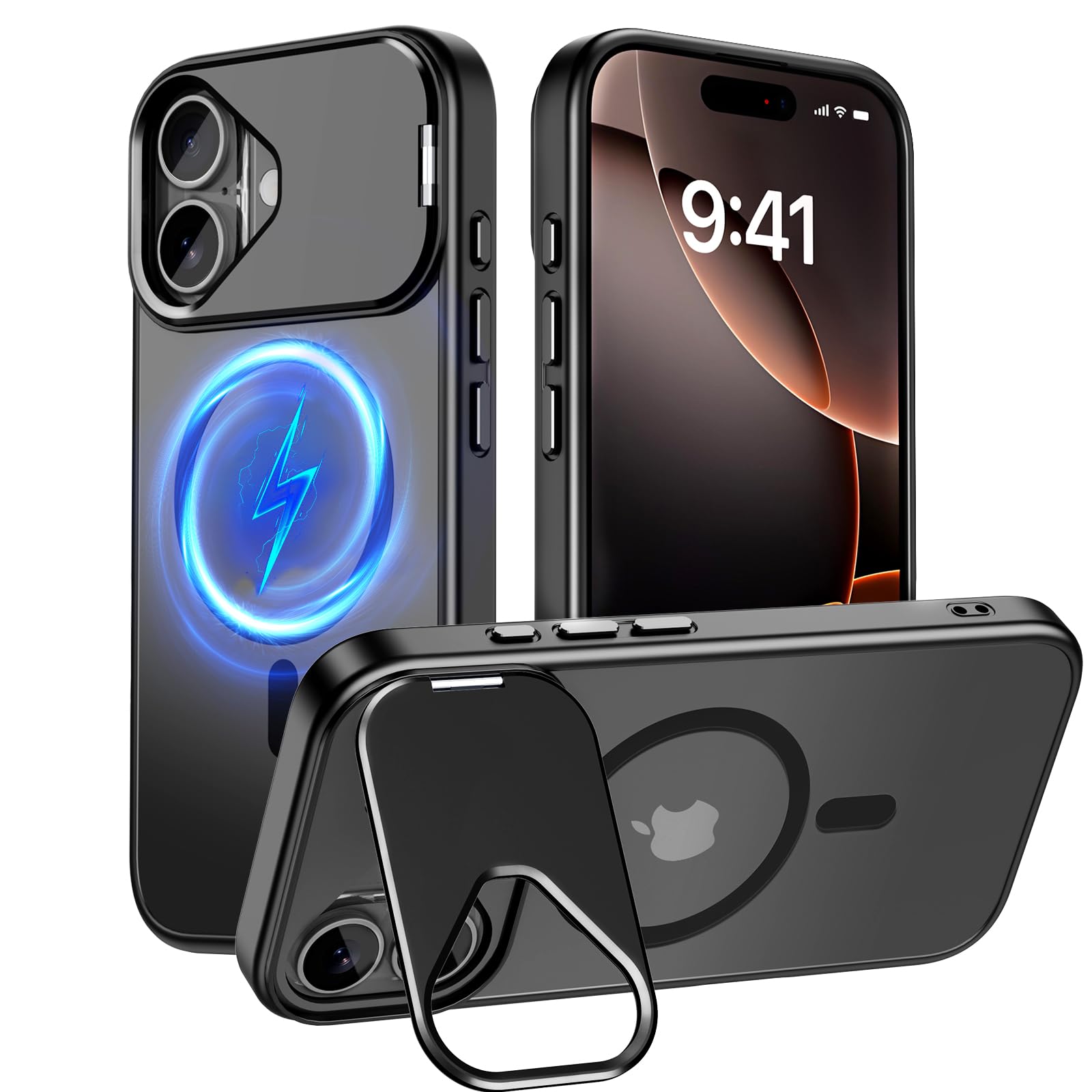 Photo 1 of Innaght Magnetic for iPhone 16 Case with Stand,Compatible with MagSafe,Rugged,Heavy Duty,Protective case Kickstand,[Built-in Invisible Stand],Black