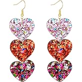 Heart Dangle Earrings Valentine's Day Earrings for Women Wife Mother Glitter Valentine Jewelry Gift Acrylic Heart Earring