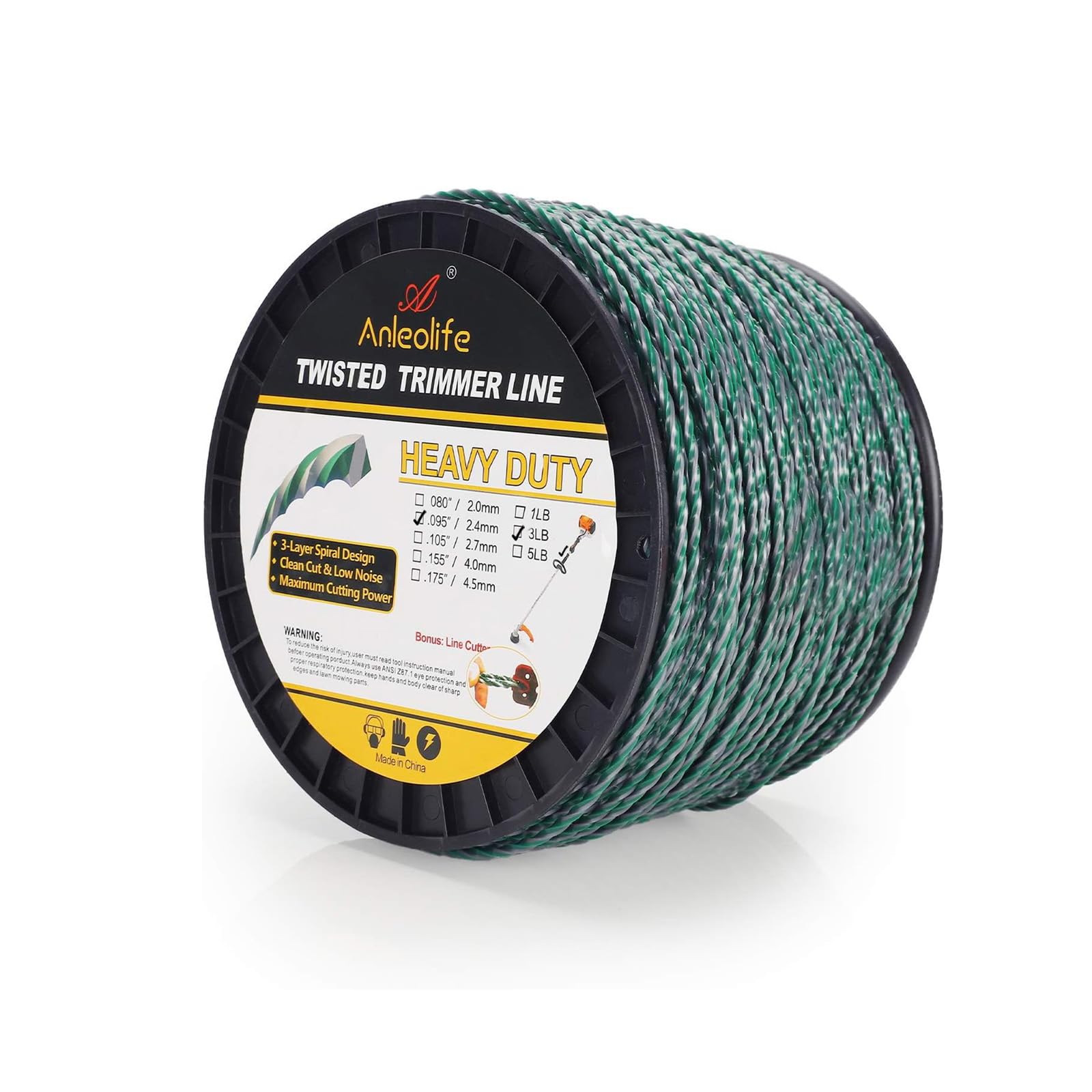 Photo 1 of A ANLEOLIFE 3-Pound Heavy Duty Twisted .095-inch-by-1181-ft Dual Core String Spiral Trimmer Line Spool,with Built-in Line Cutter