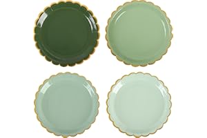 AimFun Pink Scalloped Party Plates Gold Foil Border Paper Plates Disposable 9inch Gradient Serving Plates for Birthday Wedding Bridal Baby Shower Party Supplies (48, Sage Green)