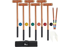 Pointyard 35" Six Player Croquet Set, Deluxe [Annatto Retro Style] Croquet Set with Wooden Mallets/Colored Ball/Wickets/Stakes for Adults/Teens/Family-Perfect for Lawn/Backyard Game/Park