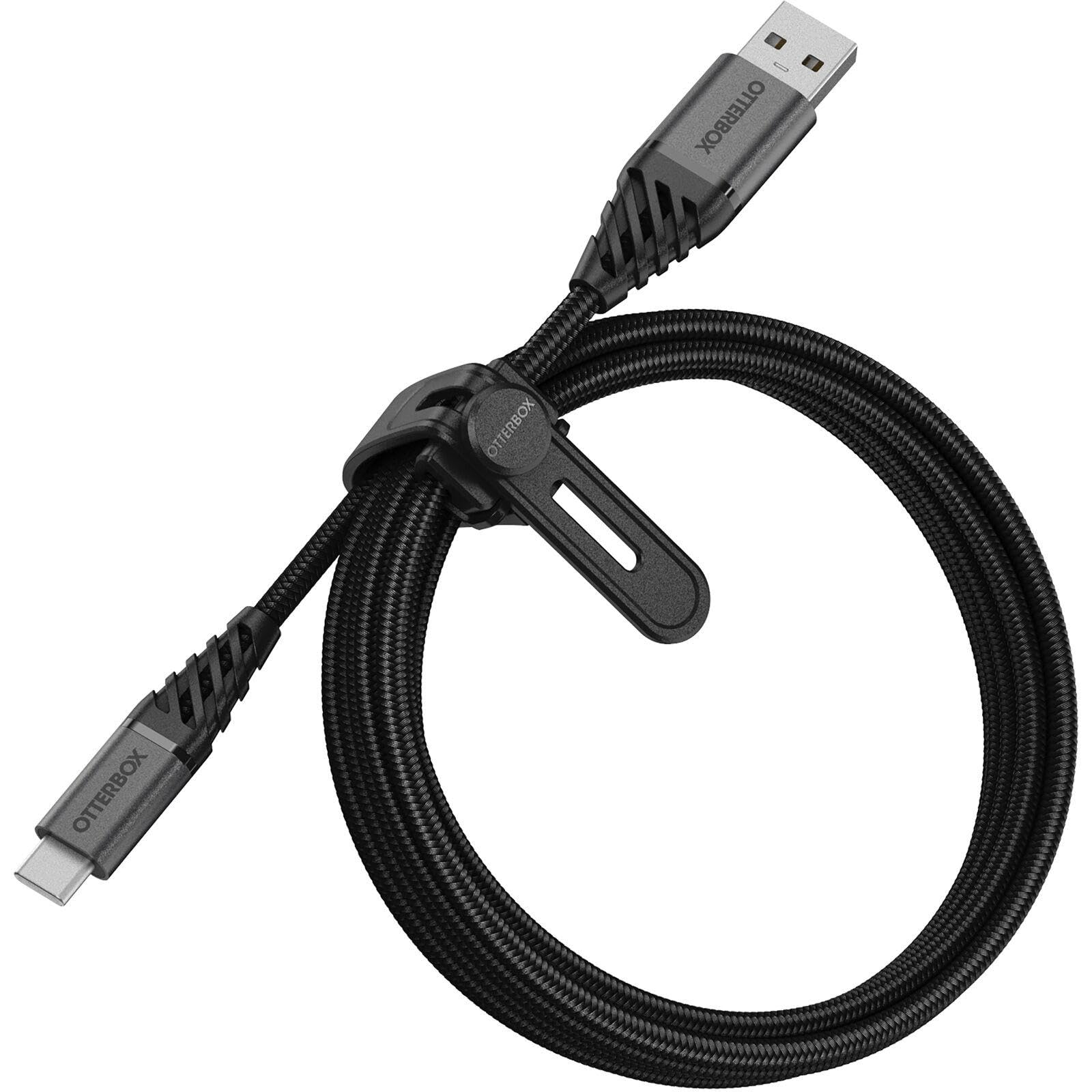 OtterBox Premium Reinforced Braided USB-A to USB-C Cable, Charging Cable for Smartphone and Tablet, Ultra-Rugged, Bend and Flex Tested, 2M, Black