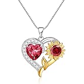 SLOONG Sunflower Birthstone Necklaces Gifts for Women, 925 Sterling Silver You Are My Sunshine Necklace Birthday Gifts Wedding Anniversary Sunflower Jewelry for Women Wife Her Girlfriend