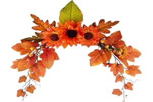 FAICOIA Fall Swag Flowers Artificial for Decoration Autumn Artificial Swag Orange Sunflowers Maple Leaf Hanging Floral Swag Wedding Arch Garland Wreath for Front Door Wall Decor Halloween Thanksgiving