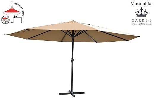 XXL Gastronomie Gartenschirm Mercato 500 Taupe, abnehmbare Kurbel und Teleskopfunktion, UV-Schutz 60 Plus, inklusive Plattens