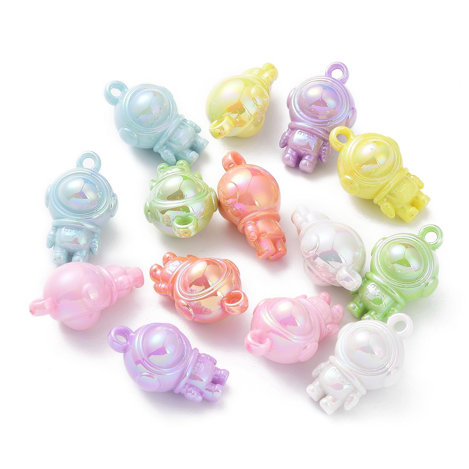 UR URLIFEHALL 30 Pcs Acrylic Astronaut Charm Rainbow Iridescent Spaceman Charms Colourful Space Charms for DIY Jewellery Making Crafts