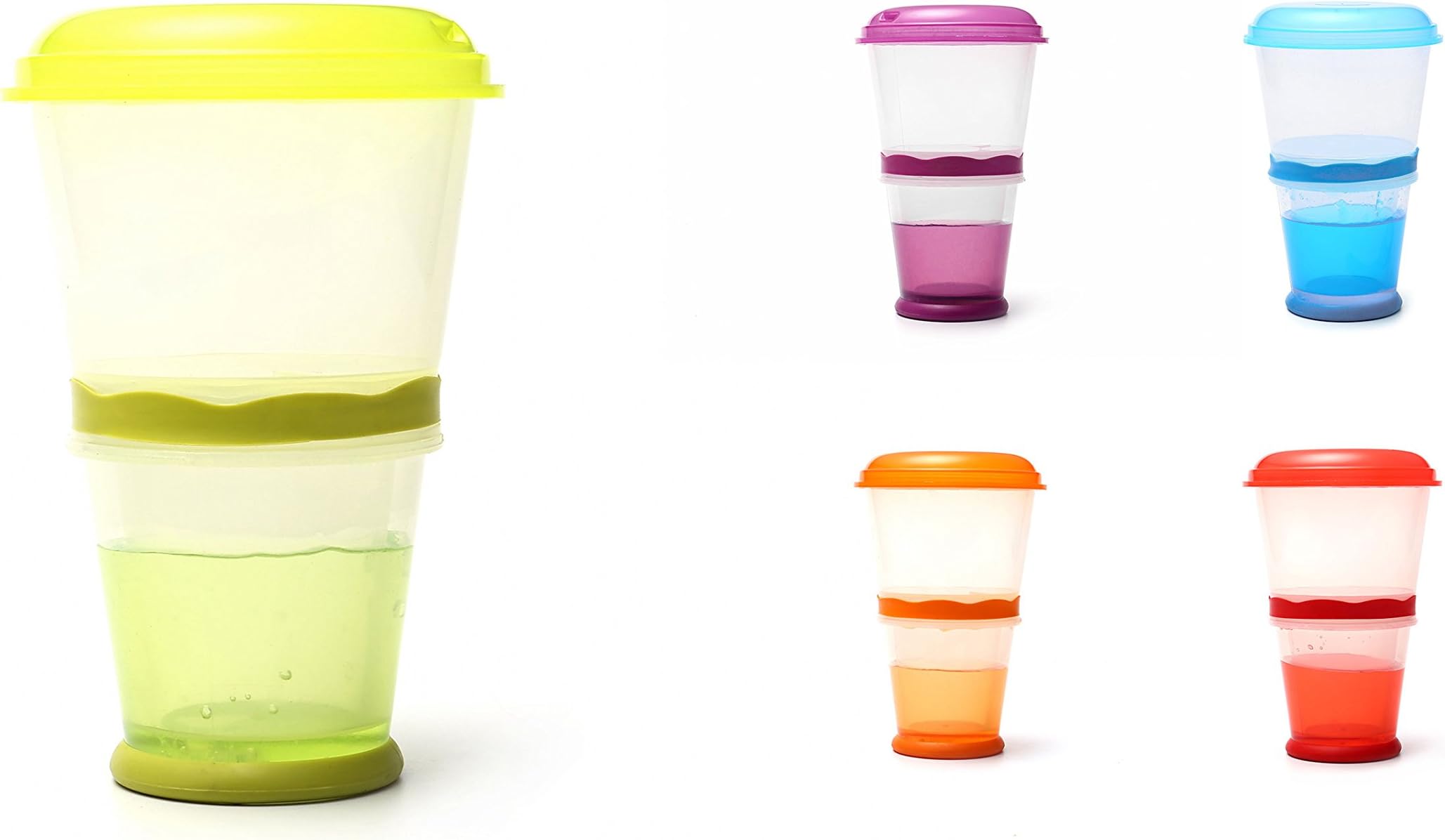 CasaBasics Muesli To Go Cup | Container for Breakfast Cereals with Thermal Cooling Pot for Milk or Yoghurt | Folding Spoon Included. Colour: Yellow