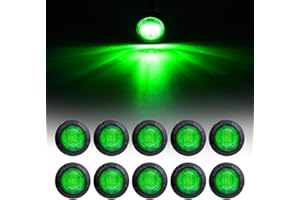 LEDVILLAGE 10 Pcs 3/4 Inch Mini Round Green Light Side Marker Indicator Clearance Signal Lamps SMD Sealed Bulb for Truck Trailer Pickup Bus 12V DC w/Grommets 3LED