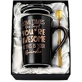 Anniversary Birthday Thank You Gifts for Men, Sometimes You Forget You're Awesome - 14oz Unique Black Ceramic Inspirational Mug with Gold Print, Funny Valentines Day Presents for Boyfriend Husband Him