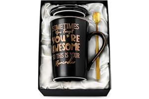 ALBISS Birthday Thank You Gifts for Men, Sometimes You Forget You're Awesome - 14oz Unique Black Ceramic Inspirational Mug with Gold Print, Present for Boyfriend Husband Employee Coworker, Nice Gift Boxed