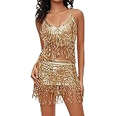 Sequin Skirt for Women Fringe Skirt Belly Dance Hip Skirt Rave Party Costume Sparkle Skirt for Girls