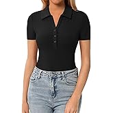 HERLOLLYCHIPS Womens Short Sleeve Tops V Neck Button Down Collared Fitted Shirts