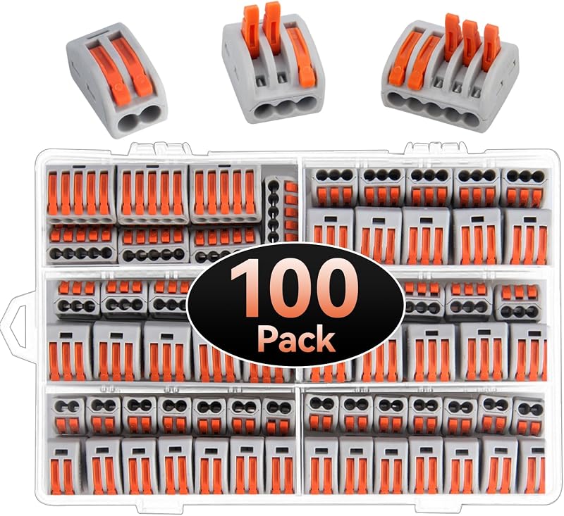 Preciva 100pcs Wire Connectors Lever Nut Assortment 2 3 5 Port Electrical Cable