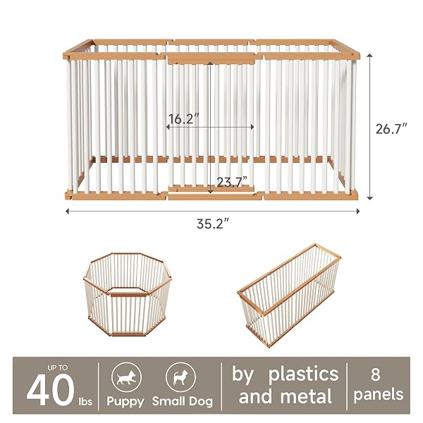 DOG PLAYPEN FOLDABLE METAL PET PEN FENCE PET DOOR 8 PANELS FOR MEDIUM/SMALL DOGS, INDOOR & OUTDOOR,PORTABLE PET PLAYPEN FOR CAMPING, YARD AND RV