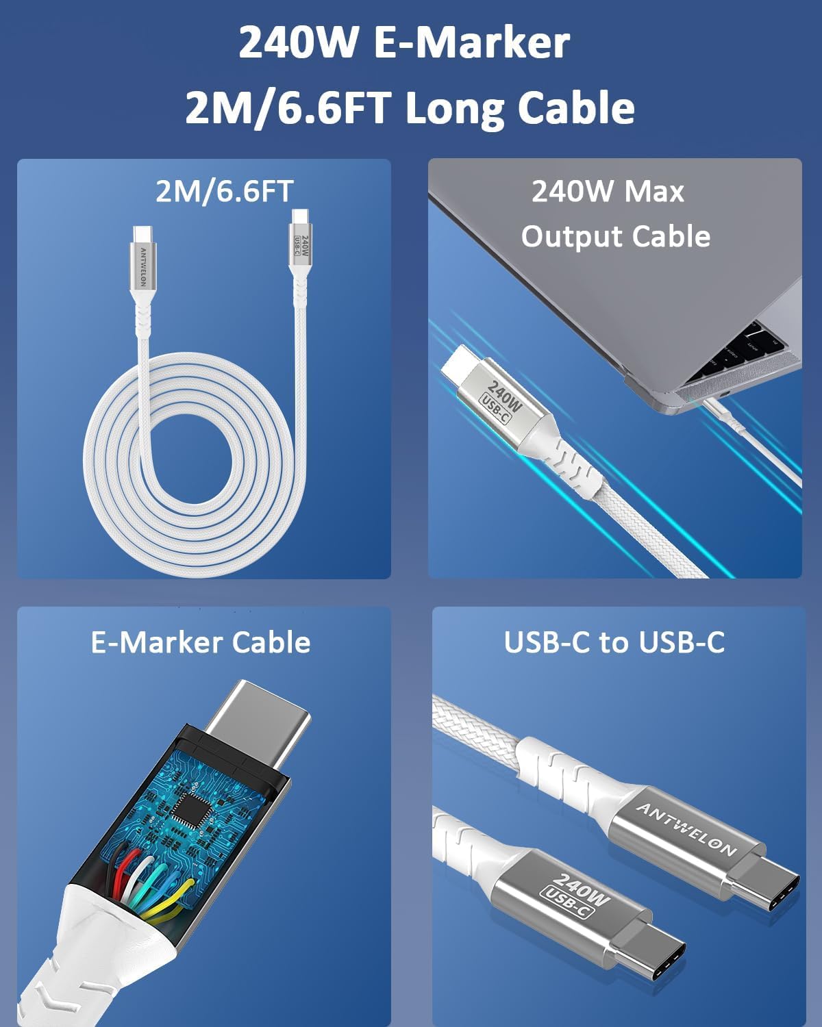 ANTWELON 100W USB C Ladegerät GAN Netzteil Typ C für MacBook Pro 16 15 14 Zoll, MacBook Air, iPad Pro, Galaxy S24 S23, Dell XPS, HP, Lenovo Thinkpad Yoga, Laptop, Tablet (weiß) 6