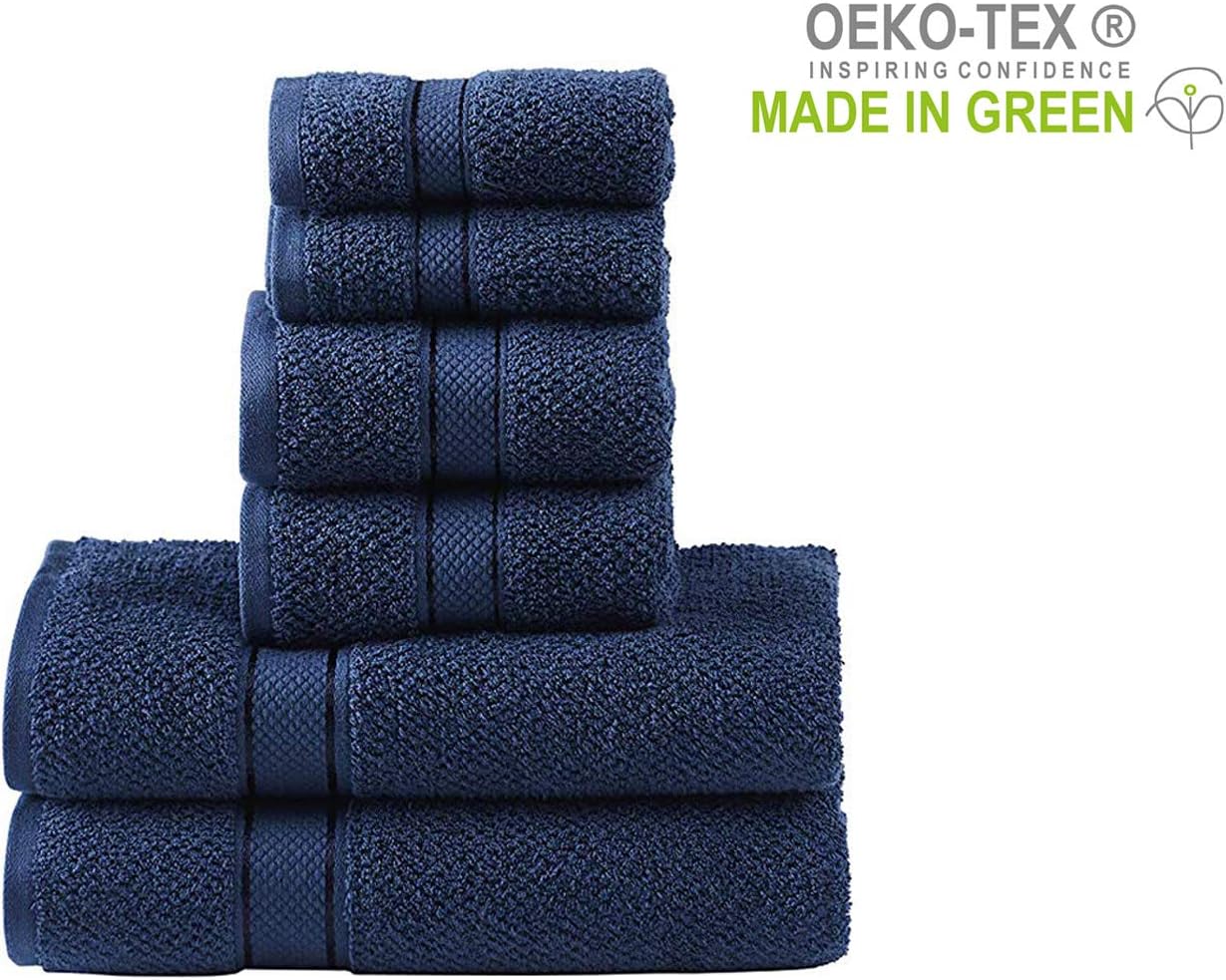 Senses Textured Rice Weave 6 pc Bathroom Towel Set, All Cotton 550 GSM (Navy Color): Home & Kitchen