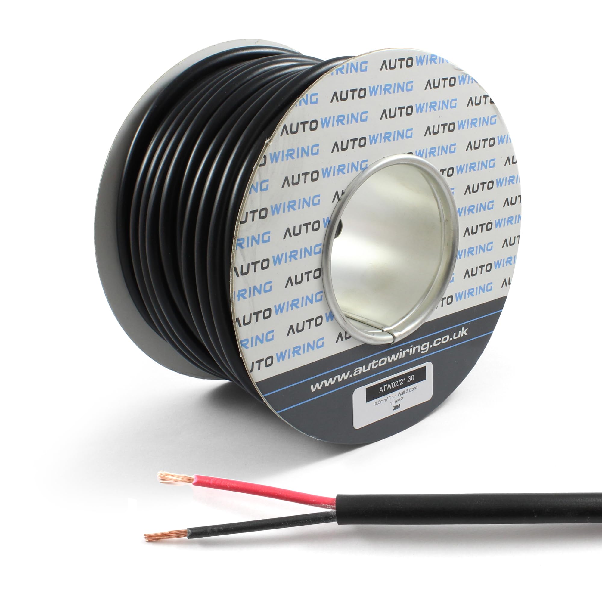 Automotive Round Twin 2 Core Cable 12v 24v Thin Wall Wire (11 AMP Rated 0.5mm²) 10/30/50/100 Metre (10M Coil)