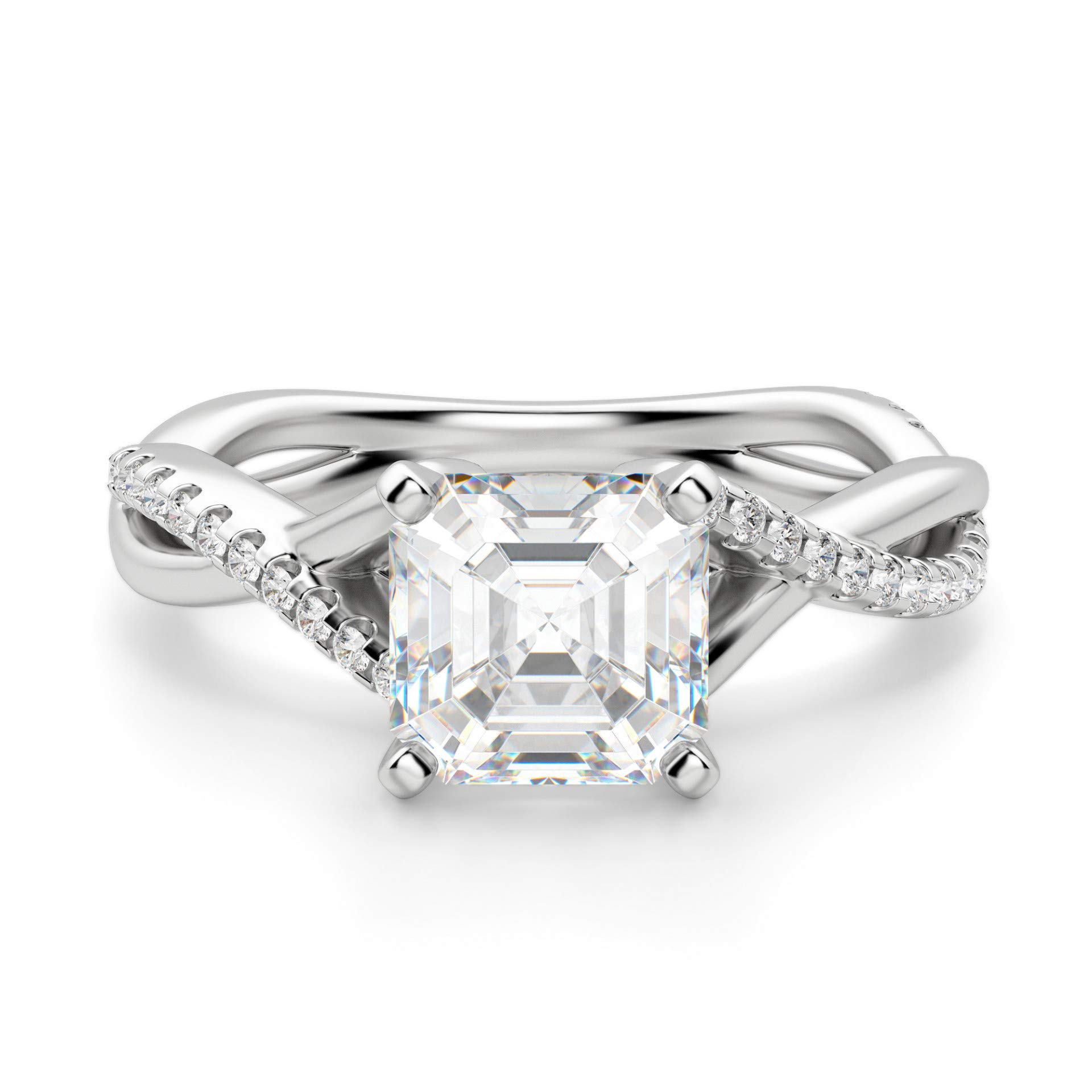 Bhumi Gems 2CT Asscher Colorless VVS1 Moissanite Engagement Ring, Wedding Band, Solitaire Ring, Halo