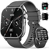 MFVLP Smart Watch for Men Women, 1.85'' AMOLED HD Fitness Watch with 120+ Sports Modes, Bluetooth Call/Heart Rate/Sleep Monitor/Pedometer, Smartwatch for Android iOS, IP68 Waterproof, Black
