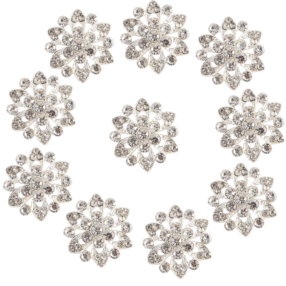 GORGECRAFT 10Pcs Rhinestone Shank Buttons Alloy Crystal Flower Shape Decorative Buttons Applique Embellishments in Clothes Diy Jewelry Decoration for Crafts Wedding Party Bouquet