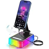 Gifts for Men and Women, Charger Phone Stand with RGB Lights and Bluetooth Speaker Valentines Day Gifts for Him/Her Adjustable Angle Cell Phone Holder for Phones,Tablet (Black)