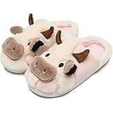 NZFUN Cow Slippers for Women and Men, Fluffy Cute Cozy Cartoon Fuzzy Cow House Slipper Womens Milky Cows Animal Preppy Funny Kawaii Pillow Cloud Fall Winter Bedroom Home Shoes for Indoor and Outdoor