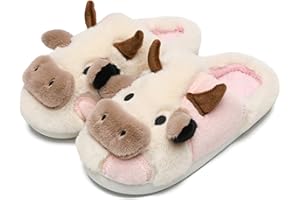 NZFUN Cow Slippers for Women and Men, Fluffy Cute Cozy Cartoon Cow Cotton House Slipper Womens Milky Cows Animal Preppy Funny Furry Kawaii Bedroom Pillow Cloud Slippers for Women Indoor and Outdoor