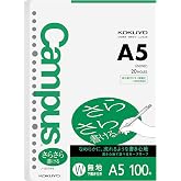 KOKUYO Campus A5 Loose Leaf Paper, Plain Binder Refill Paper, 100 Sheets | 75gsm Sarasara smooth filler paper in 5.8"x 8.3", 20 holes blank unruled pages for school, drawing and journaling, 100/pack