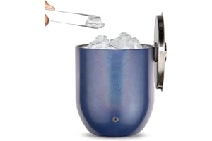 SNOWFOX Premium Vacuum Insulated Stainless Steel Ice Bucket with Lid/Tongs -Home Bar Accessories -Elegant Bartending Ice Buckets for Parties -Beautiful Outdoor Entertaining Supplies -3L -Blue